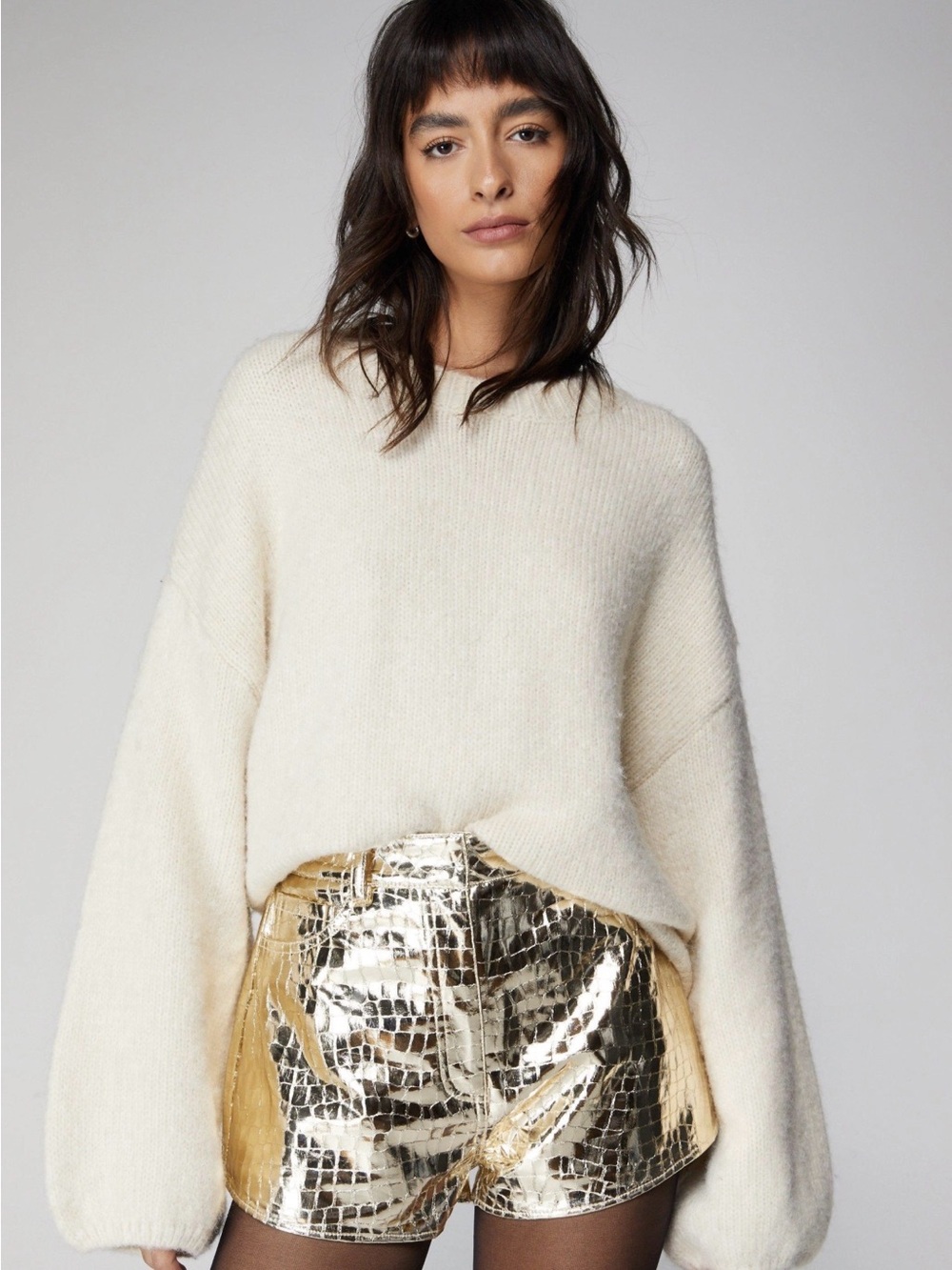 NASTY GAL Metallic Gold Crocodile Embossed Shorts